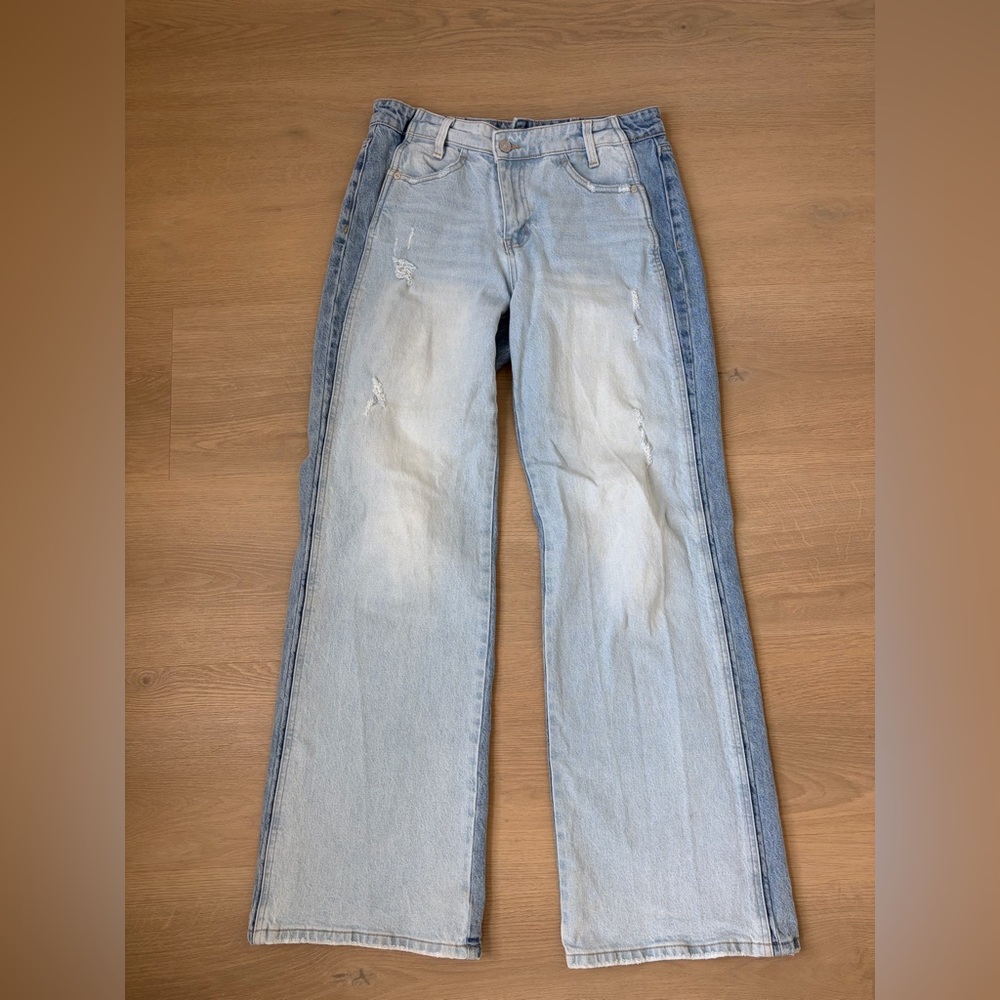 KanCan Two-Tone Light Blue Wide Leg Jeans